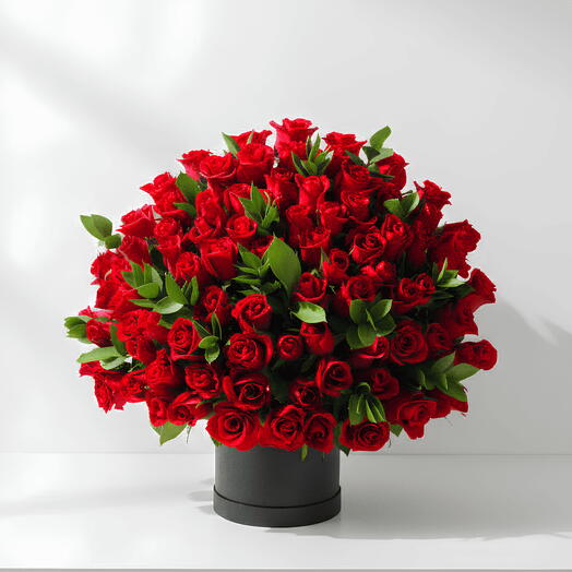 101 Red Roses in Black Box Romantic Gift Dubai