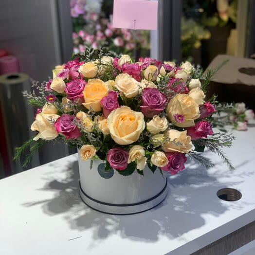 Purple Rose Flowers in a Box