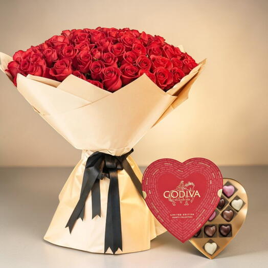 Роскошный набор 101 роза и Godiva