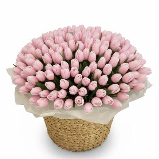 Maureen _ 201 Pink Tulips Luxury Basket For Her