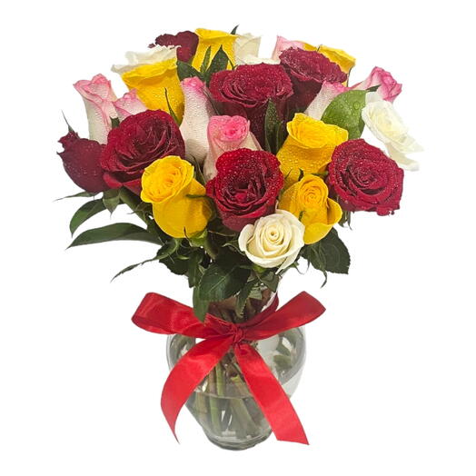 24 разноцветные розы