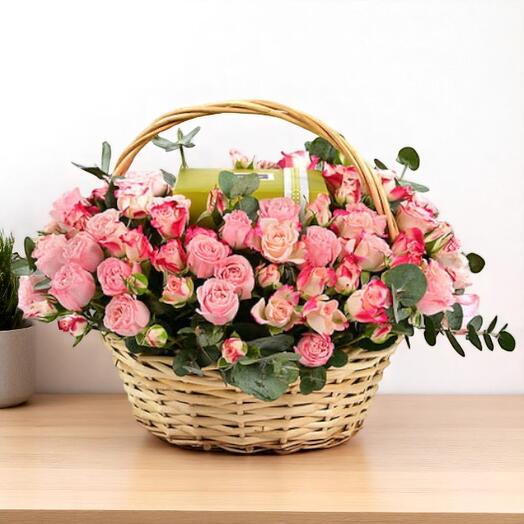 Baby Roses   Patchi Chocolate Gift Basket | 15-20 Baby Rose Stems