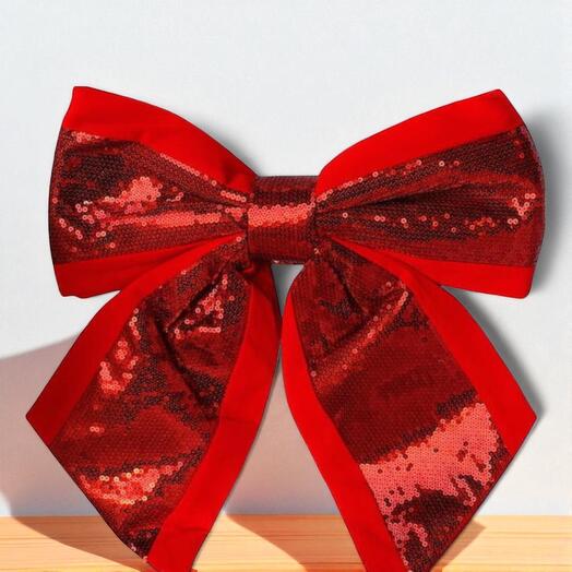 Sparkling Red Sequin Christmas Bow – Large Decorative Holiday Accent