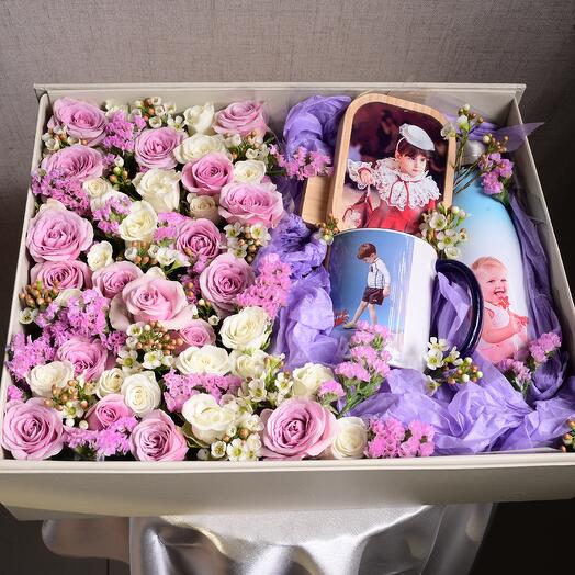 Gift Box with Spray Roses and Kids Theme Accessories  6957
