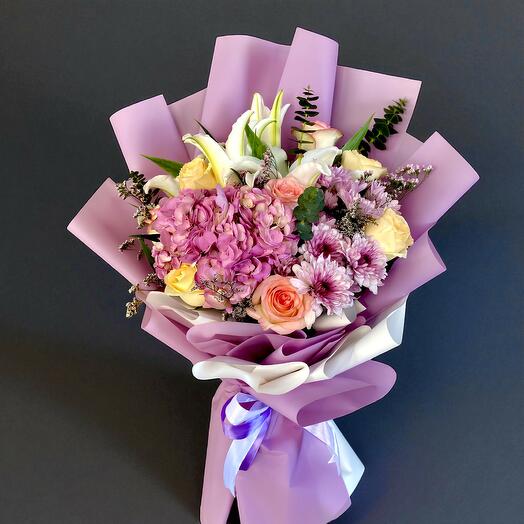 Purple Hydrangea Pansy Bouquet