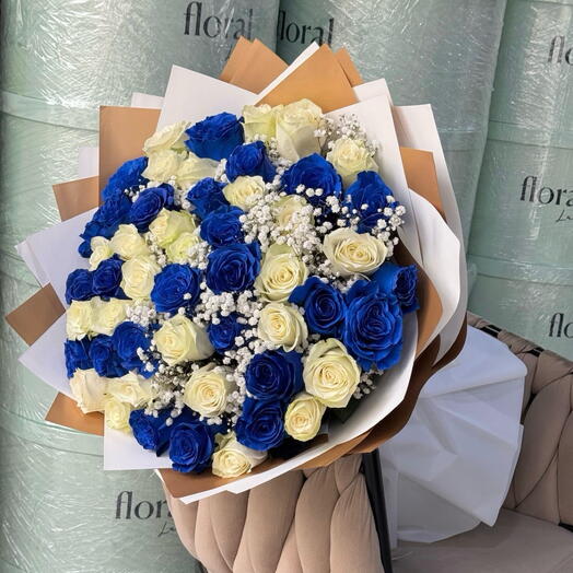 51 Blue   White Premium Roses Bouquet