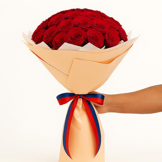 31 Premium Red Roses | Elegant Peach   White Wrap – Valentine s   Anniversary Gift Dubai