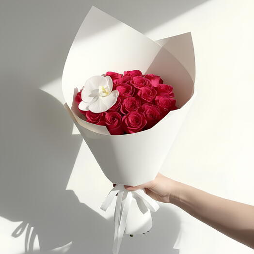 25 красных роз   Букет орхидей