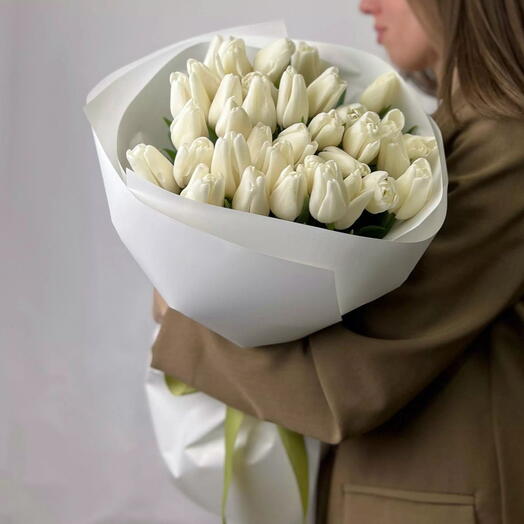 Magora_ 39 белых тюльпанов премиальный букет на день рождения или для него