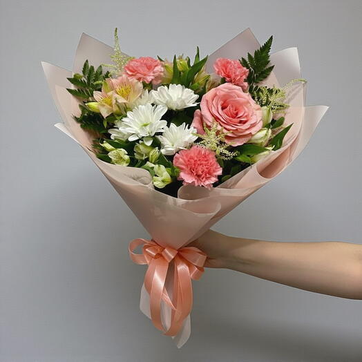Румяная Гармония – Нежно-Розовый   Белый Букет