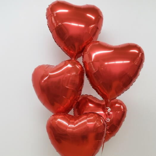 Five Heart Shaped Foil Balloons