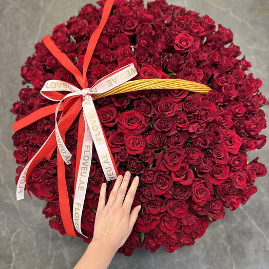 201 red roses  in basket