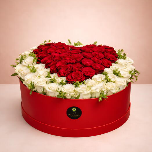 Romantic Red Box - 41 Red Roses   40 White Roses