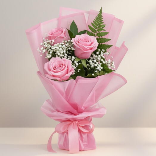 Bouquet de 3 roses roses