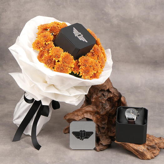 Montre Police à cadran gris pour homme avec accents floraux orange