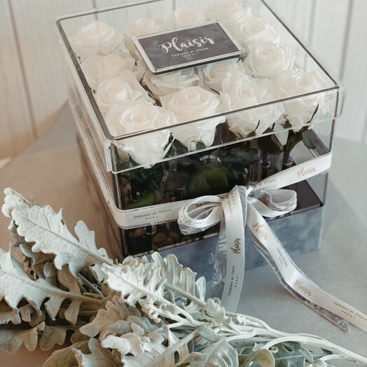 VIP White Preserved Rose Box Square