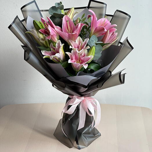 Blush Lily Elegance — 7 Pink Lilies Bouquet | Graceful Gift of Love   Admiration