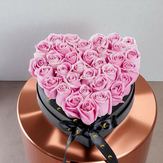 Pink Roses in small Heart Box