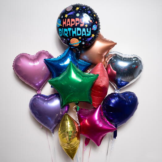Space Theme Happy Birthday Hearts and Stars Foil Balloon Set  7474