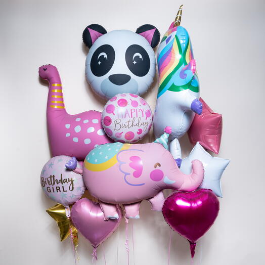 Cute Jungle Friends Birthday Girl Foil Balloon Set  7470