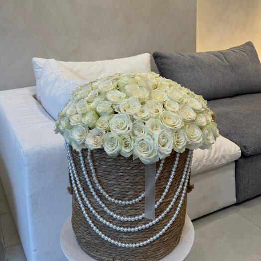 Pure Pearl: Basket of White Roses