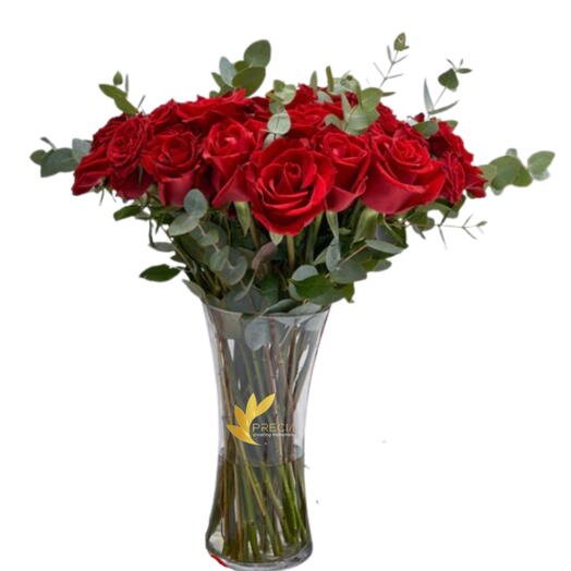 25 Red  Roses In Vase