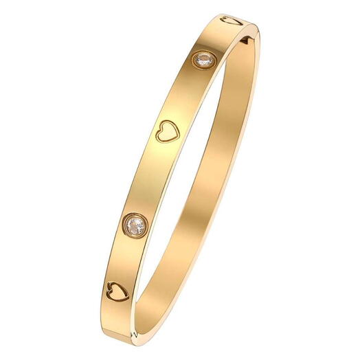 18K Gold Plated Heart Crystal Bangle