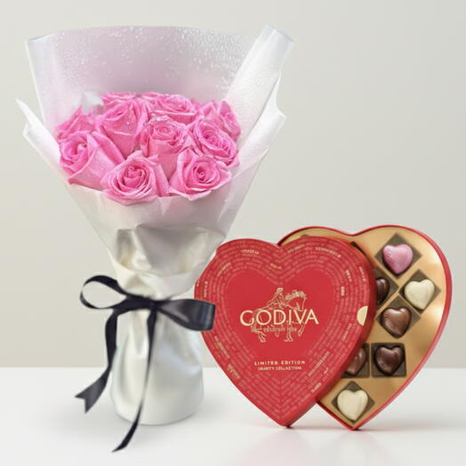 Pink Roses Godiva Heart Small Box