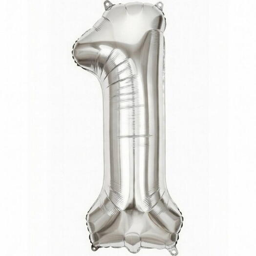 Серебристый фольгированный шар-цифра 1 (наполнен гелием)