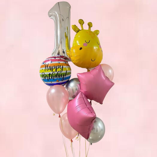 Sweet Giraffe Birthday Balloons Set