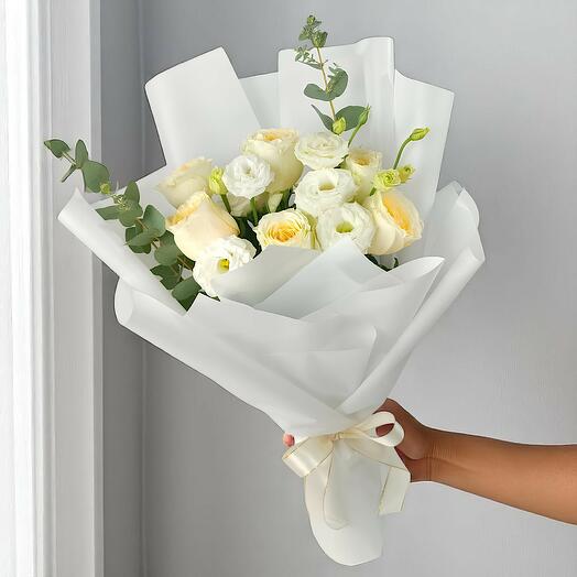 Elegant White And Blush Rose Bouquet