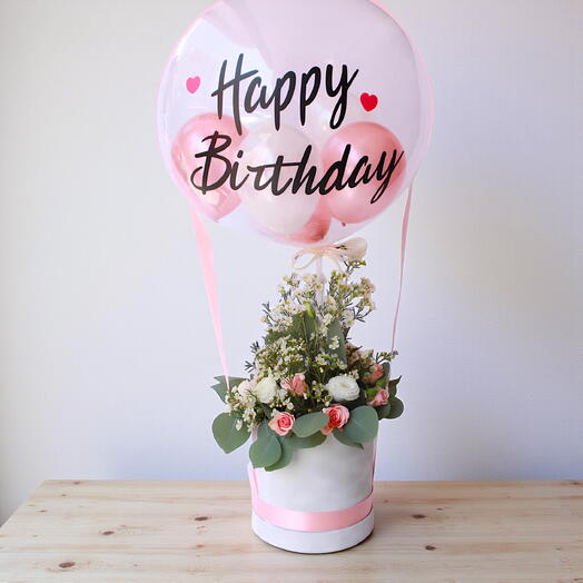Hot Air Balloon and Flowers Arrangement Large
