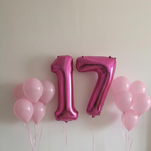 Набор шаров «С Днём Рождения», розовая цифра семнадцать – 40 дюймов