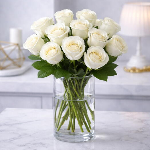 Crystal Grace – 11 White Roses Vase