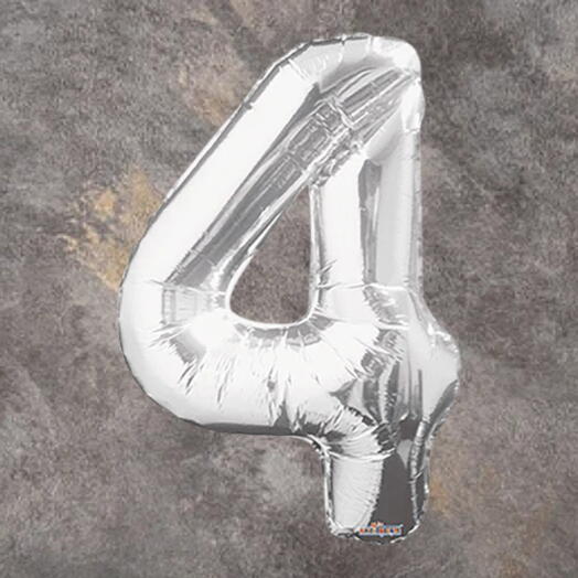 Серебряный фольгированный шар-цифра 4