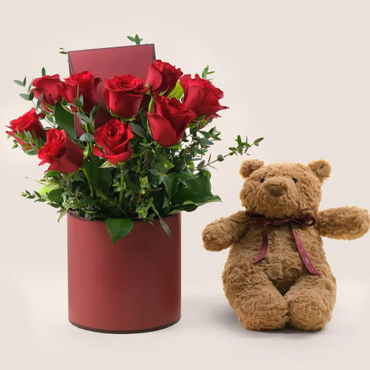 Box of warmth - Red Roses and Teddy