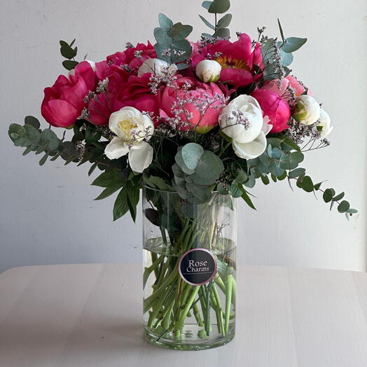 White and Pink Peonies Vase - 25