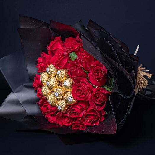 Red roses with ferrero