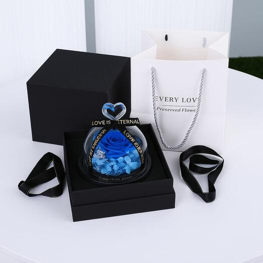 Синяя роза в куполе с LED-подсветкой