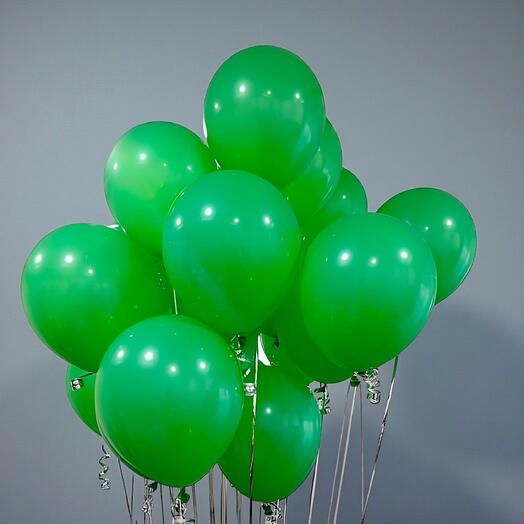 Набор из 25 зелёных латексных шаров, наполненных гелием