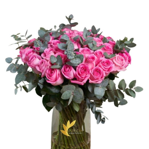 51 Pink Roses In Vase