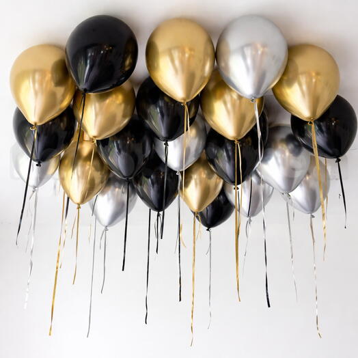 Black Gold   Silver Chrome Ceiling Balloons 25 pcs