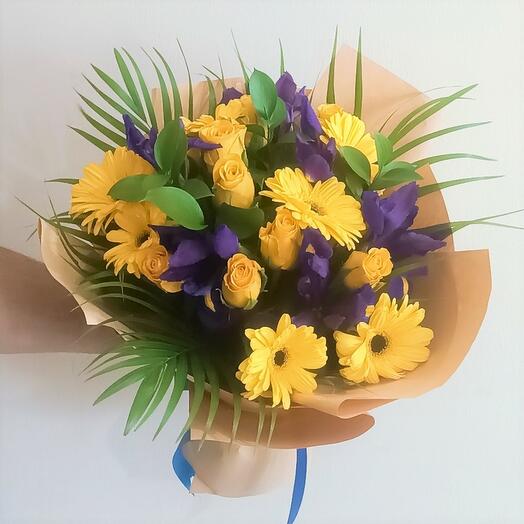 Iris Blue N Gerbera Arrangement