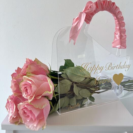 A Bunch of Pink  in Acrylic Bag with Personalized sticker