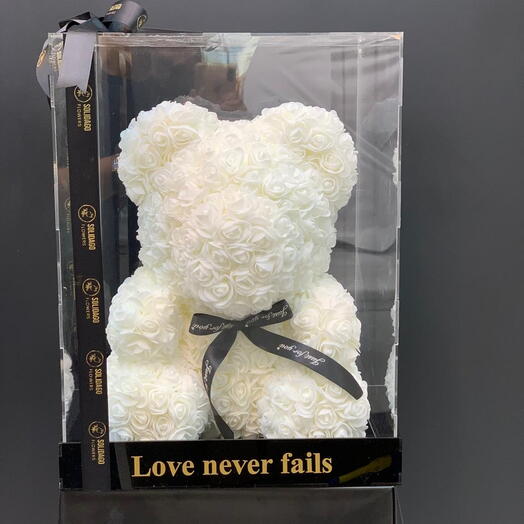 ACRYLIC BOX WITH ARTFICAL WHITE TADDY IN A BOX