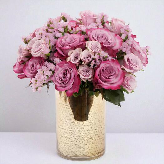 Roses Charm in Golden Vase