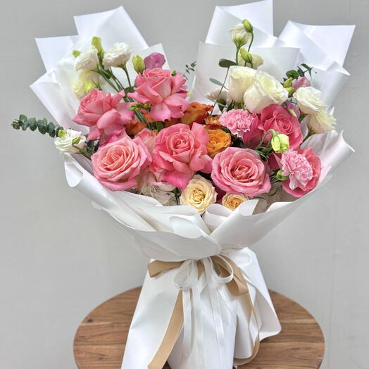 Pink White Rose Statement Fresh Bouquet