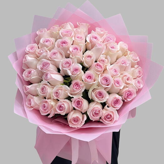 Розовый пудинг _ 51 Нежно-розовый роскошный букет роз ко Дню матери