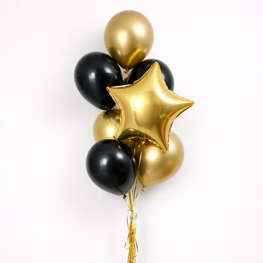 Glamorous Gold   Black Balloon Set – 6 Latex + 1 Star Foil