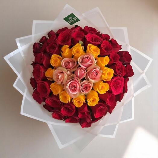 Radiant Mixed Roses Hand Bouquet – 61 Stems of Timeless Elegance